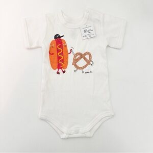Estella Baby NYC Hot Dog Pretzel Organic Cotton Onesie White 3-6M NWT